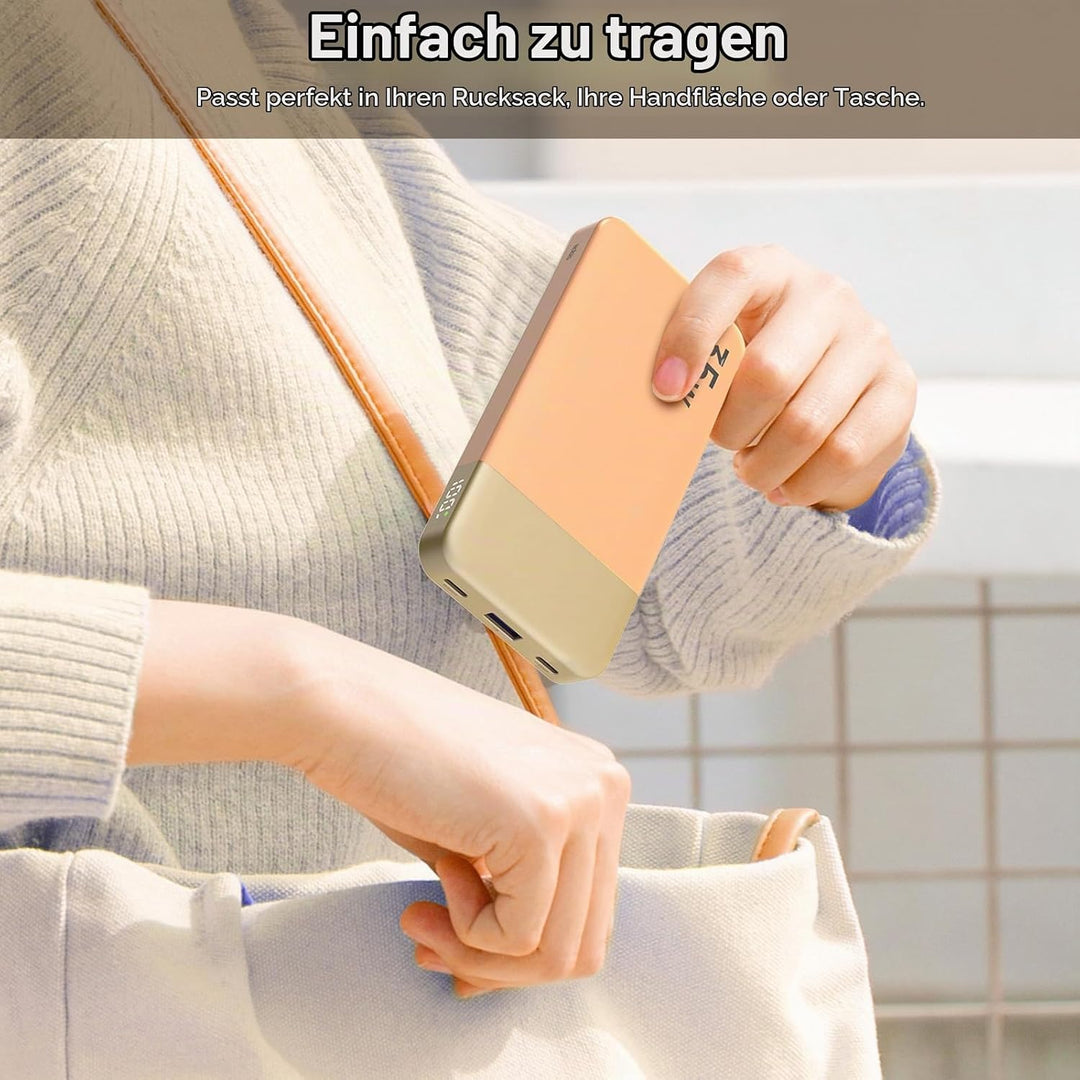NOBIS 35W Power Bank 10000mAh, Externer Akku Mit Digitalanzeige Orange, Orange