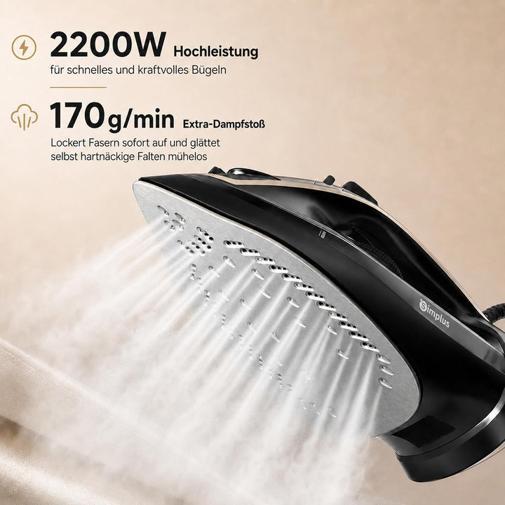 SIMPLUS Dampfbügeleisen 2200 W, Bügeleisen mit starkem Dampfstoss, 25 Sek. Aufheizzeit, 450 ml Wasse