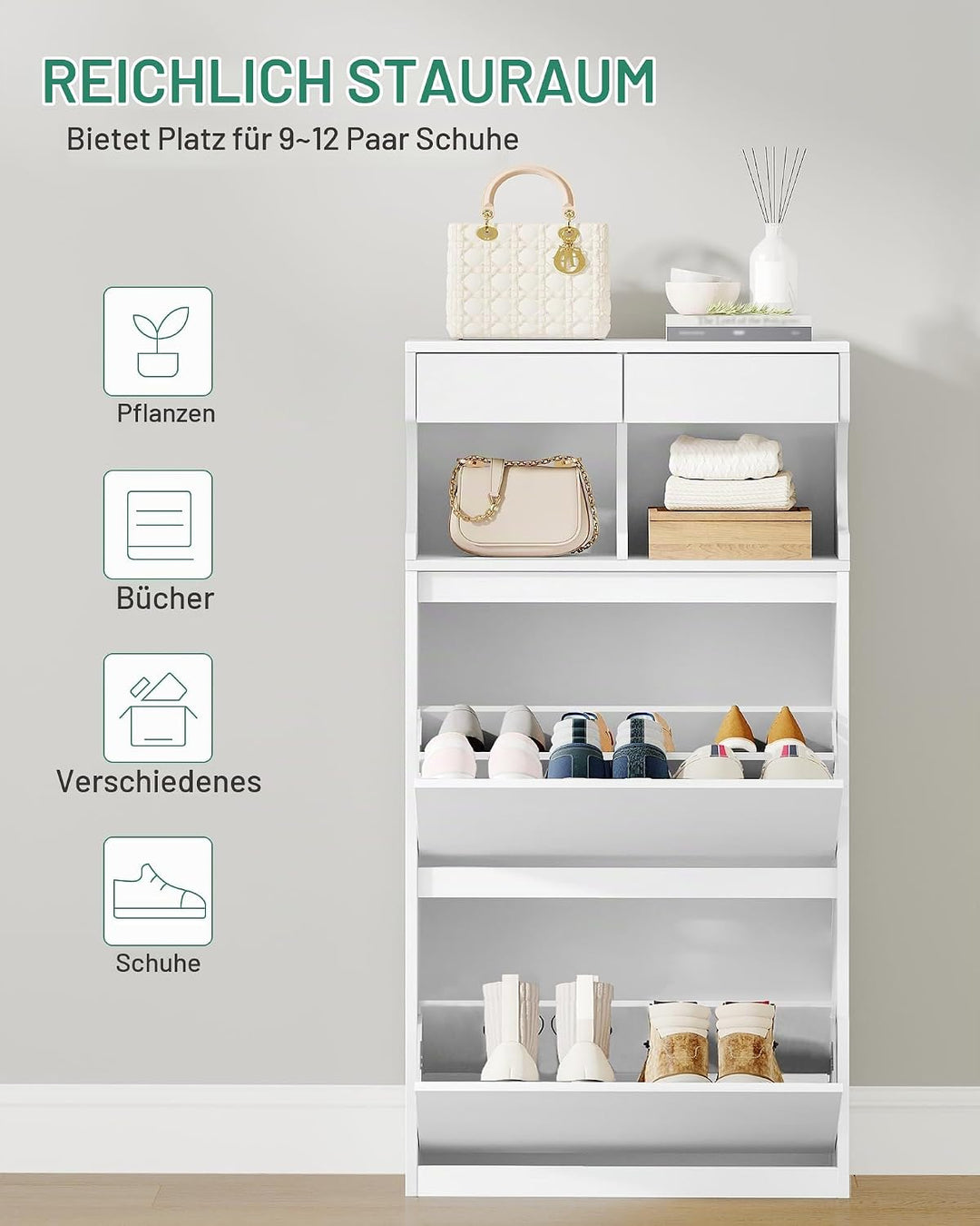 Hzuaneri Schuhschrank, Schuhregal Schuhkipper Schmal, Verstellbar, Schuhkommode für Eingang, Flur, G