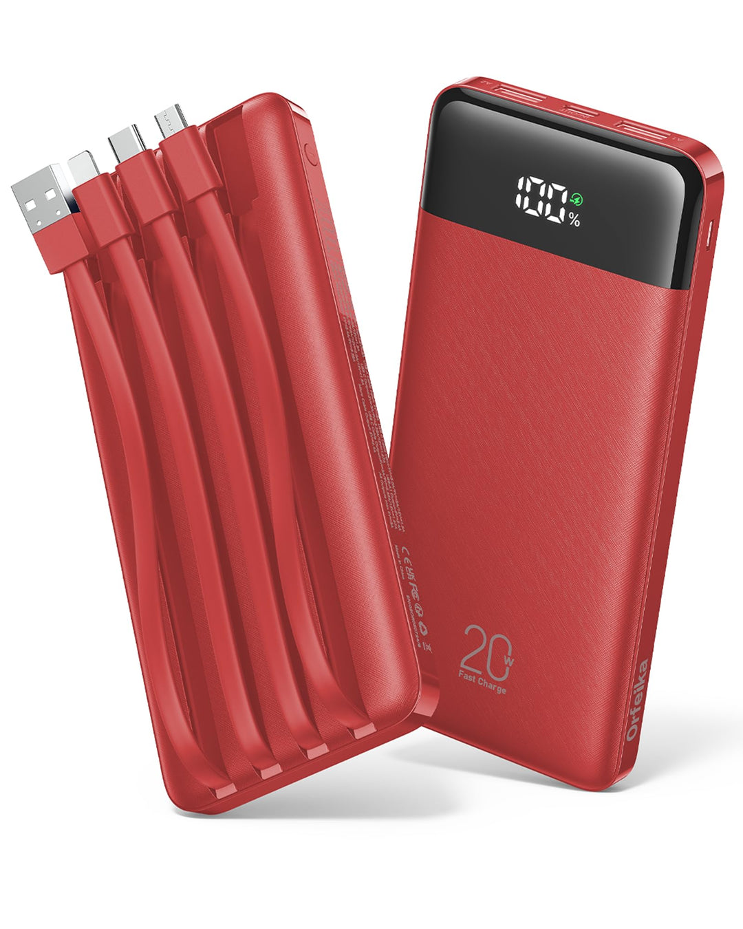 Orfeika Power Bank 20000mAh, PD 20W Powerbank mit Schnellladefunktion Rot, Rot