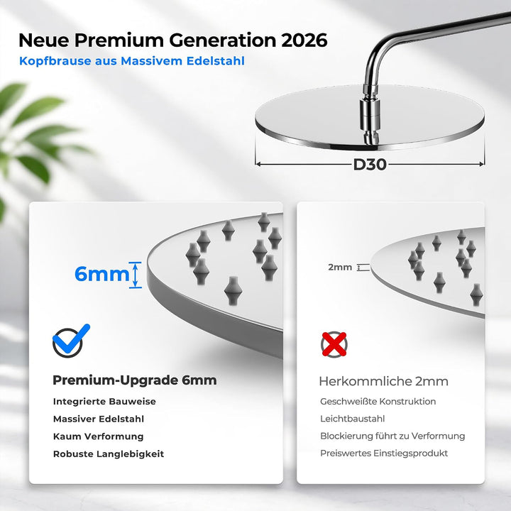 JOHO Edelstahl Duschsystem ohne Armatur, Regendusche Duschset Wassersparend mit Kopfbrause 30 cm Sch