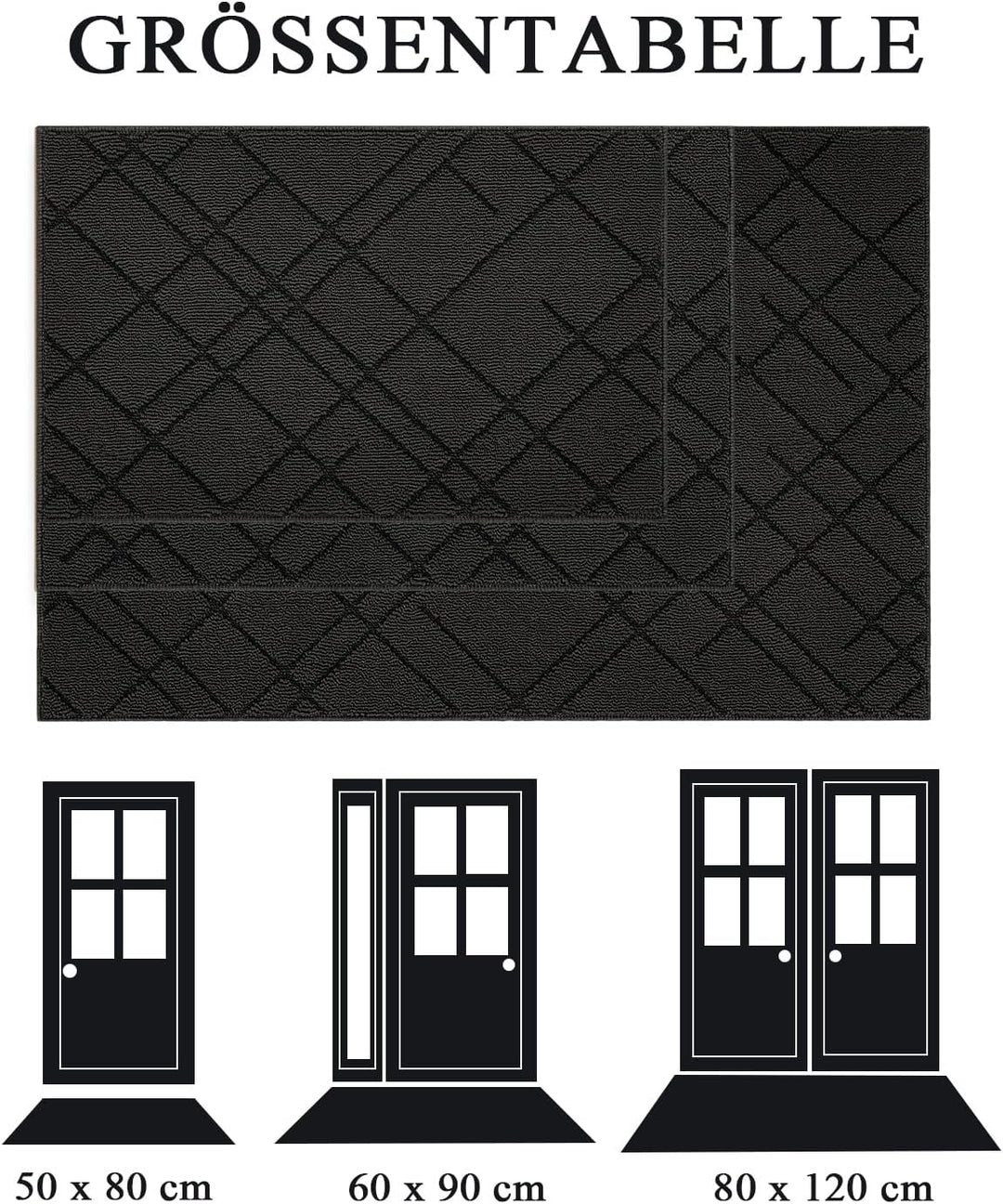 Biscpro Schmutzfangmatte Innen,rutschfest Eingang Fussmatte,80x120cm,Schwarz Schwarz Rechteckig 80 x