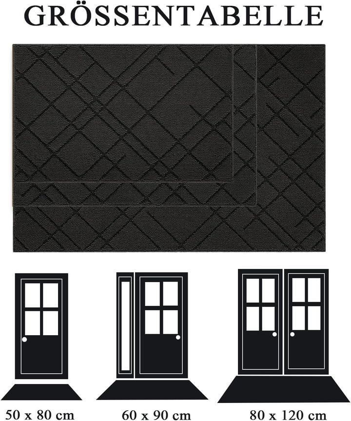 Biscpro Schmutzfangmatte Innen,rutschfest Eingang Fussmatte,80x120cm,Schwarz Schwarz Rechteckig 80 x