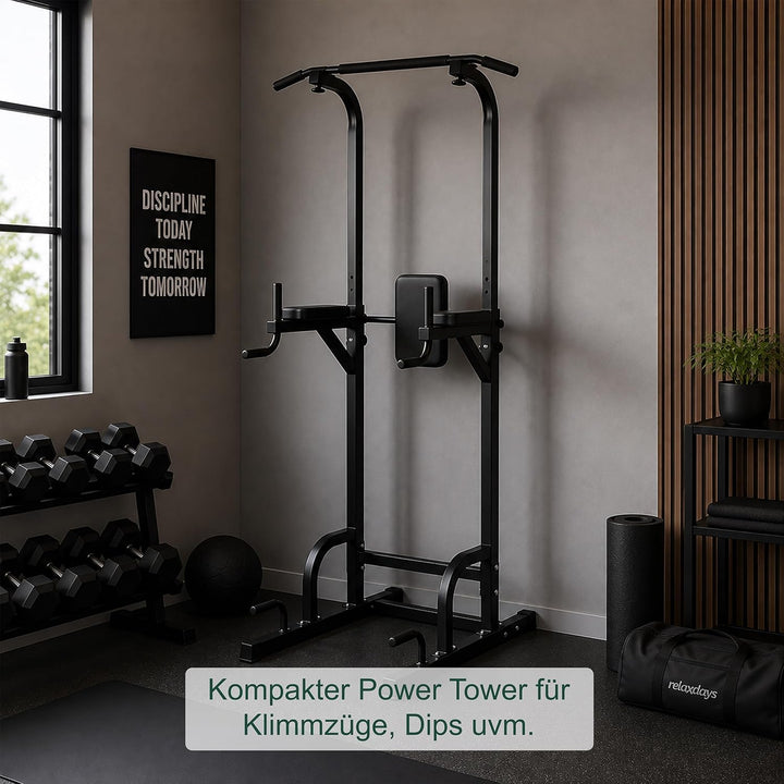 Relaxdays Power Tower, 160-230 cm höhenverstellbar, bis 150 kg, schwarz