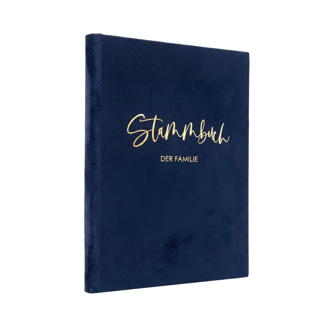 Stammbuch Hochzeit Dunkel-Blau Gold Samt Velour, handgefertigt inkl. vorgedruckten Innenseiten -Stan