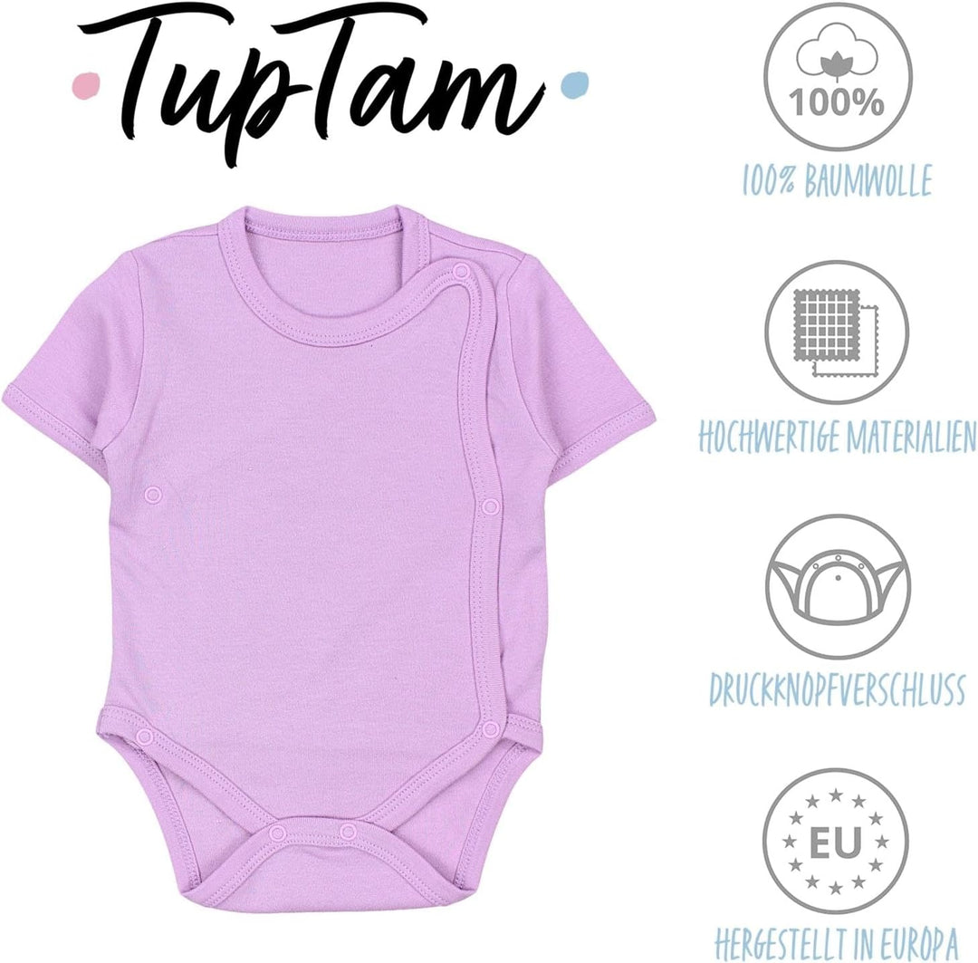TupTam Baby Body Mädchen 5er Set – Kurzarm Wickelbody aus Baumwolle mit Print, Atmungsaktiv und Haut