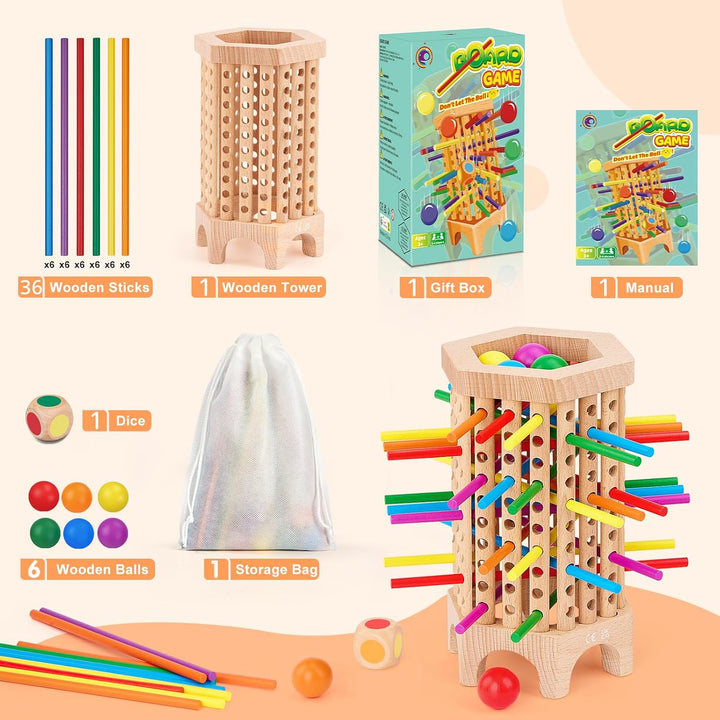 Montessori Spiel Brettspiel aus Holz, 36 Stück Bunte Holzstäbchen Würfelspiel Lernspielzeug Kindersp