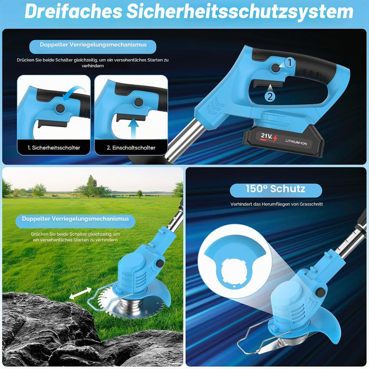 21V Rasentrimmer Mit Akku, 3 in 1 Akku Rasentrimmer Mit LadegeräT, Kantenschneider Rasen, Rasentrimm