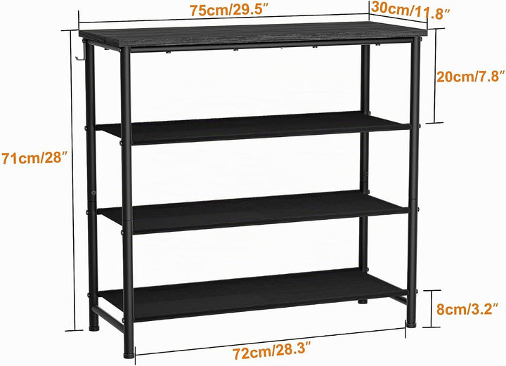 HOMIDEC Schuhregal,4-Ebenen Schuhablage mit Holzbrett als oberstes Regal 75*71*30cm Schwarz, 75*71*3