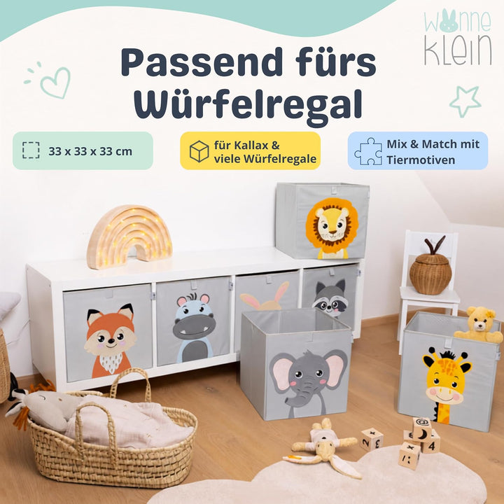 Aufbewahrungsbox Kinder - 33x33x33 cm - Faltbare Spielzeugkiste mit Tiermotiv - Ordnungsbox für Kall