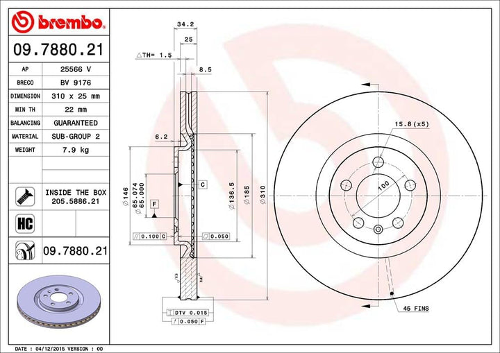 BREMBO 09.7880.21 Bremsscheiben-Rotoren, 2 Stück