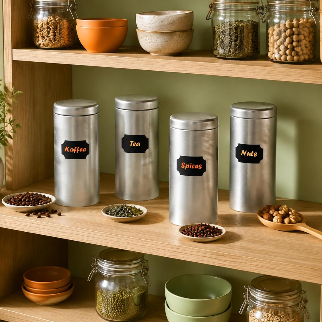 4er Set Metall Kaffeepaddosen rund mit Deckel, Aufbewahrung für Kaffeepads
