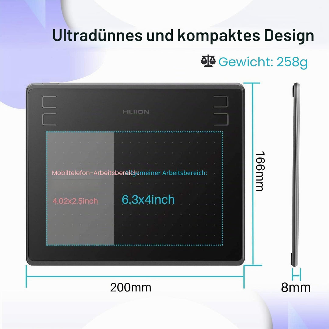HUION HS64 Graphic Tablet 5080 lpi 160 x 102 mm USB Black