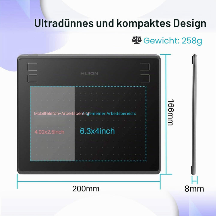 HUION HS64 Graphic Tablet 5080 lpi 160 x 102 mm USB Black