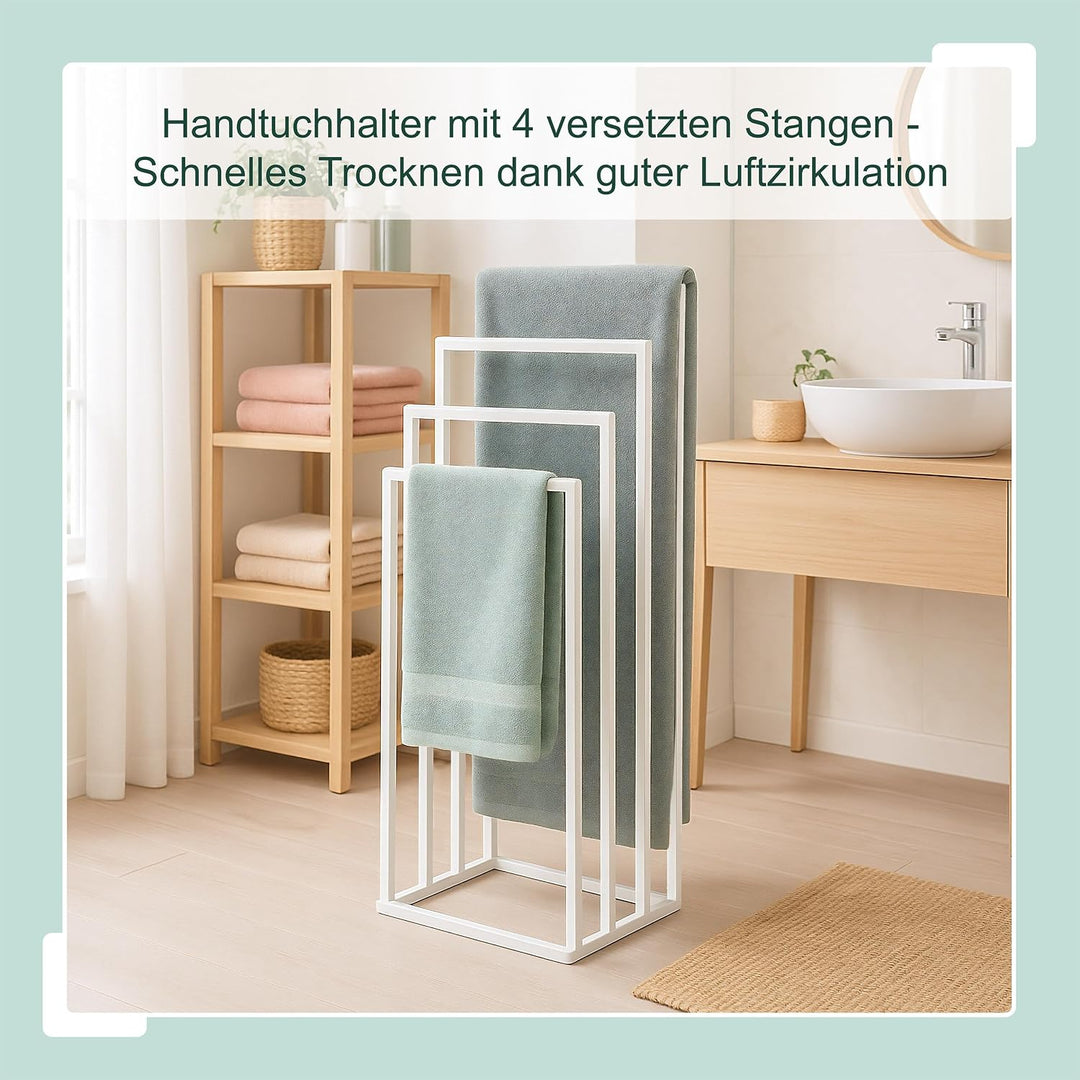 Relaxdays Handtuchständer, HxBxT: 87,5 x 40,5 x 29 cm, Metall, 4 Stangen, stehender Handtuchhalter,