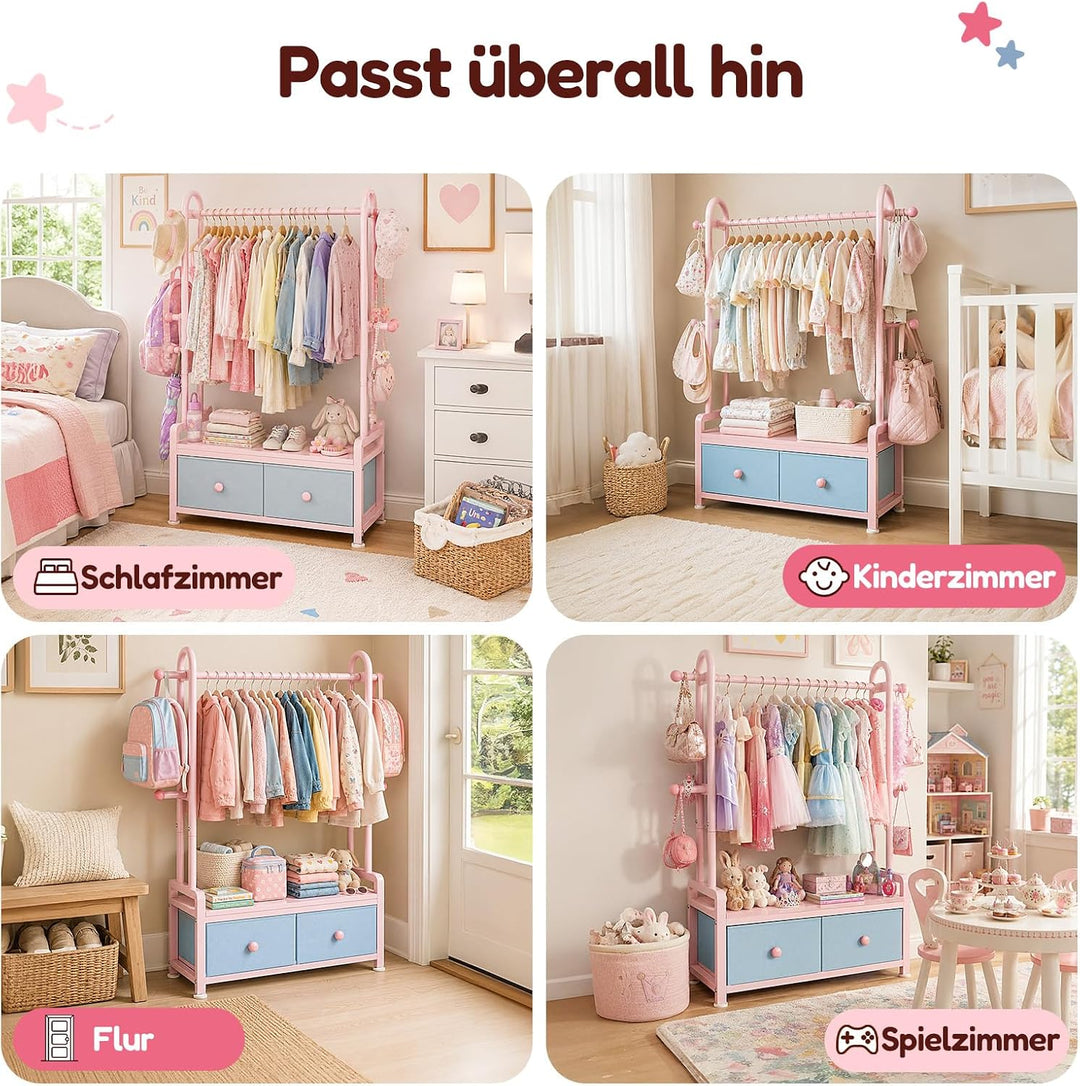 HOKEEPER Kinder Kleiderständer 80x33x120cm 200kg 3 Farben Rosa, Rosa