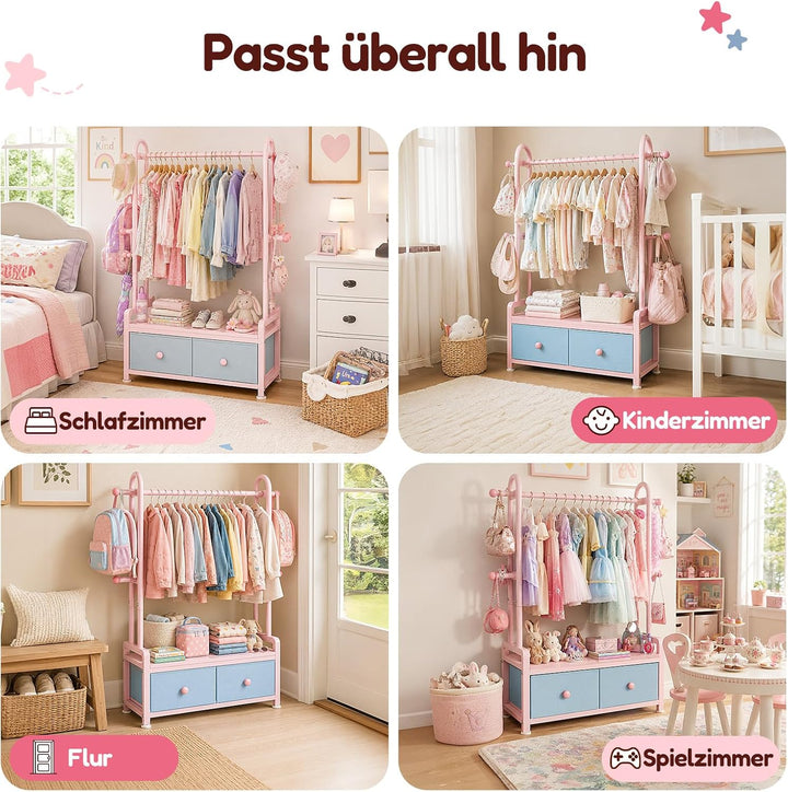 HOKEEPER Kinder Kleiderständer 80x33x120cm 200kg 3 Farben Rosa, Rosa