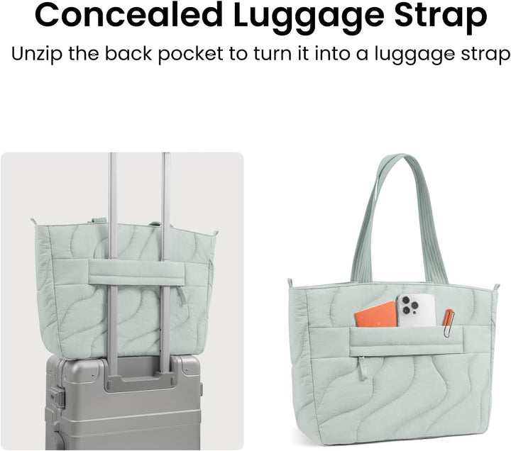 tomtoc Puffer Laptop Tragetasche für Damen, 13,5L Tote Bag für 15-16 Zoll Macbook, Leichte Schultert