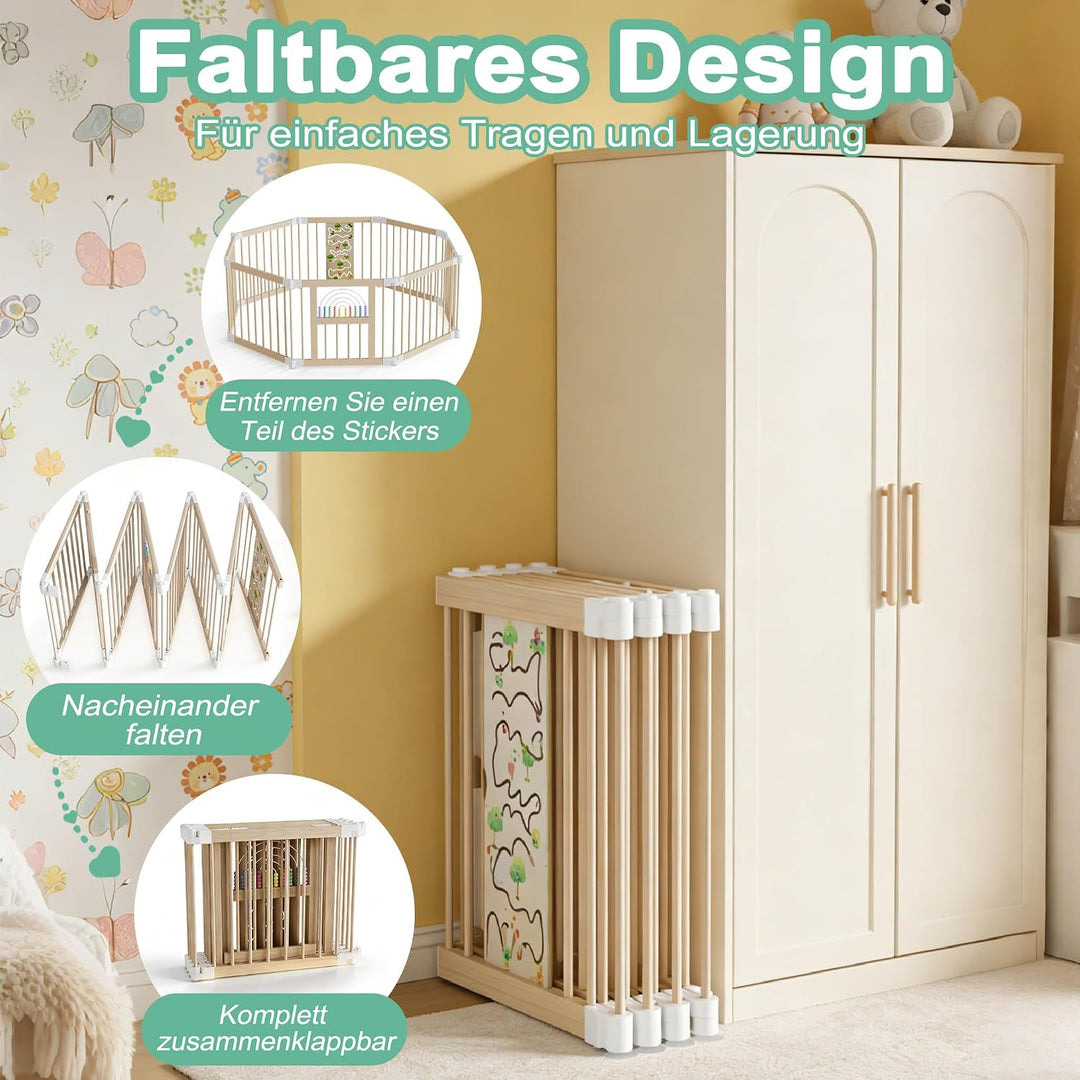 NAIZY Holz Laufstall Baby 8 Teile Laufgitter &amp; -Ställe mit 2 Spielcenter, Individuell Formbar Plaype