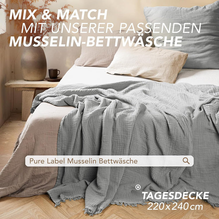 Pure Label 2er Set Musselin Decke 150x200 Grau aus Baumwolle Grau 2er Set 150x200 cm, Grau 2er Set 1