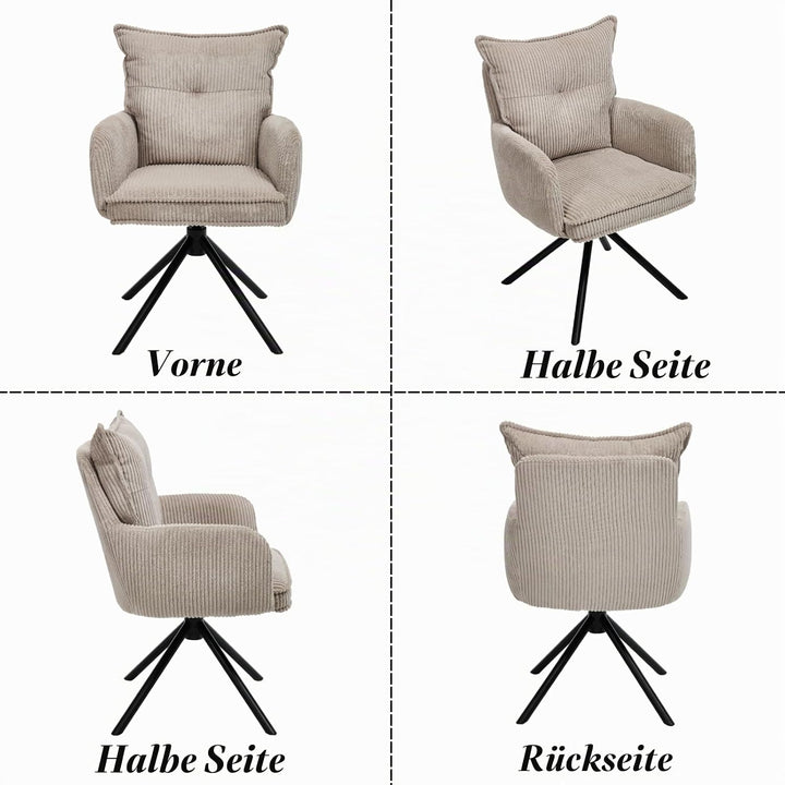 Ya-Home Modern Bürostuhl 360° drehbar mit Armlehnen Kordsamt, Grau, Grau