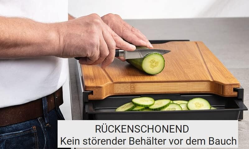 Schneidbox Bambus - Schneidebrett Mit 4 Auffangschalen Im Edelstahlkasten - Patentiertes Trennsystem