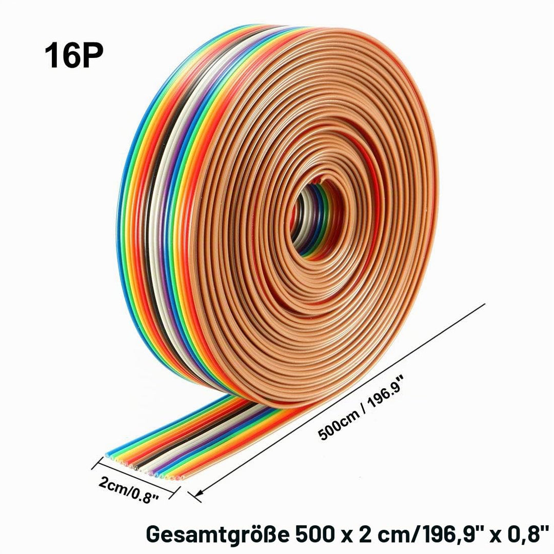 sourcing map Flachbandkabel 16P IDC-Draht Regenbogenfarbe 1,27mm Abstand 5 Meter lang