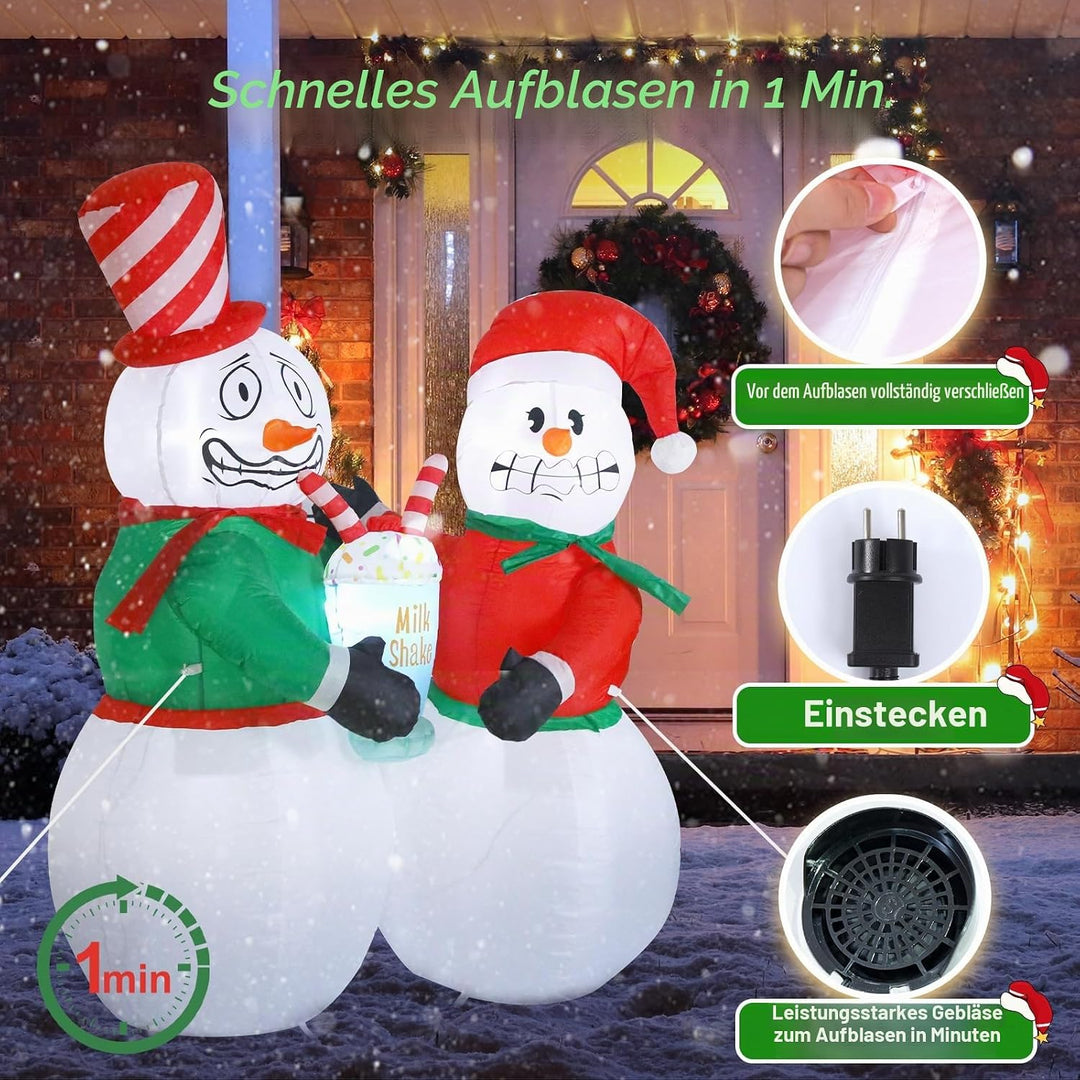 Aufblasbare Weihnachtsfiguren XL 1,8 m – Zwei lustige aufblasbare Schneemänner mit Schüttelfunktion,