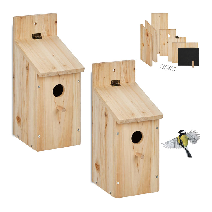 Relaxdays Nistkasten Bausatz Vögel, 2er Set, 32 mm Einflugloch, HBT 29,5x11,5x17 cm, Vogelhaus selbe