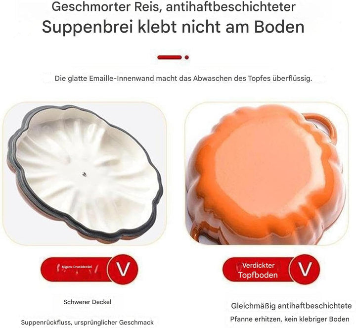 Kürbis Topf | Kürbis Design Emailletopf | Emailliertes Holländisches Ofen Mit Gusseisen Mit Deckel |