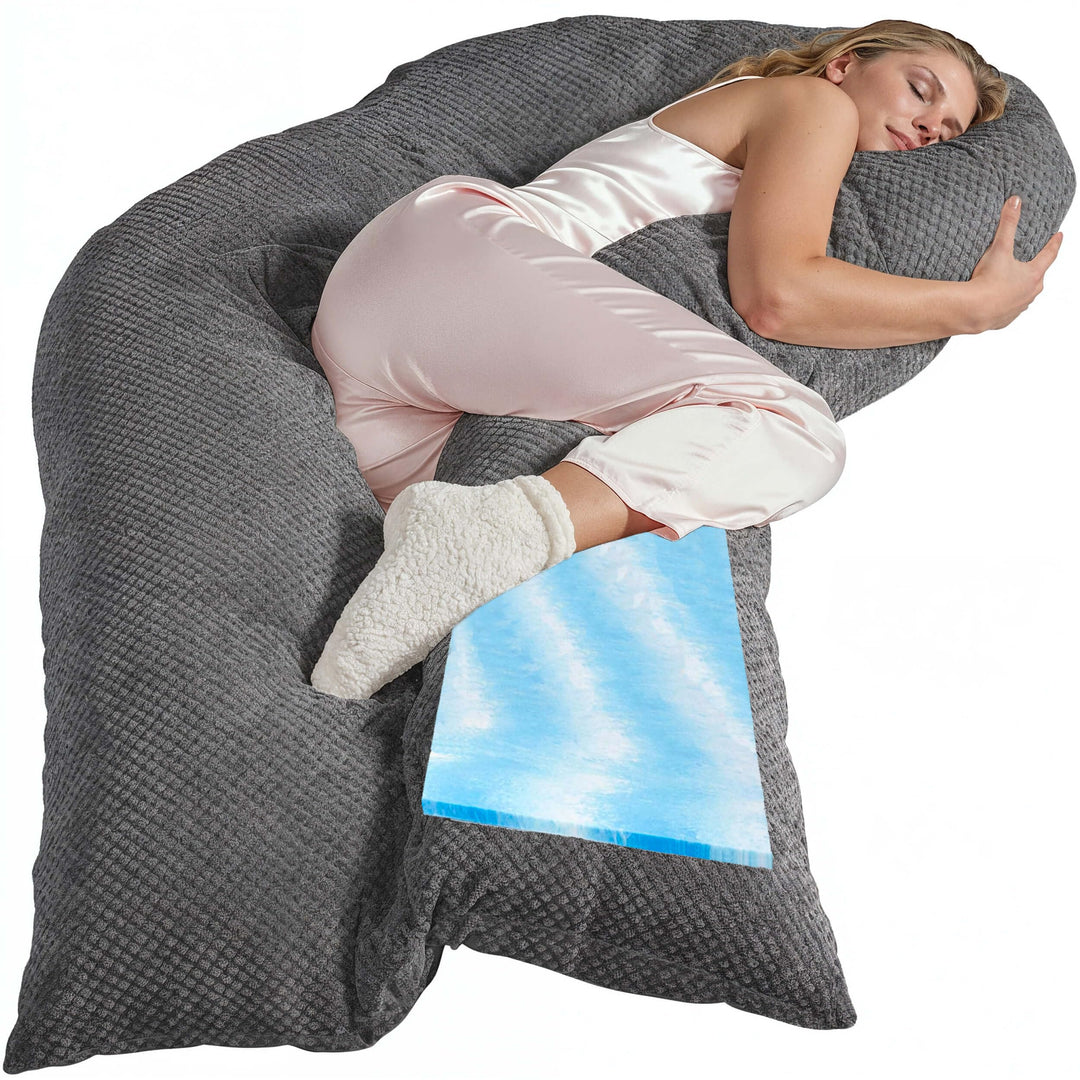 Traumreiter Seitenschläferkissen Visco XXL Professional mit Bezug Grau Deluxe, Hybrid Wendekissen +
