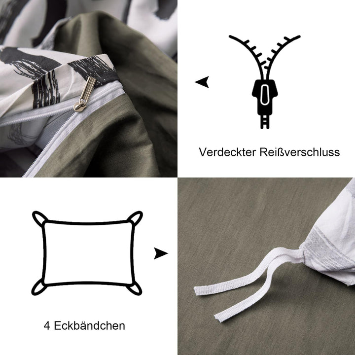 Freyamy Bettwäsche 200x220cm 3teilig Schwarz Weiss Herz Bettwaren-Sets Gebürstet Microfaser Weiche W