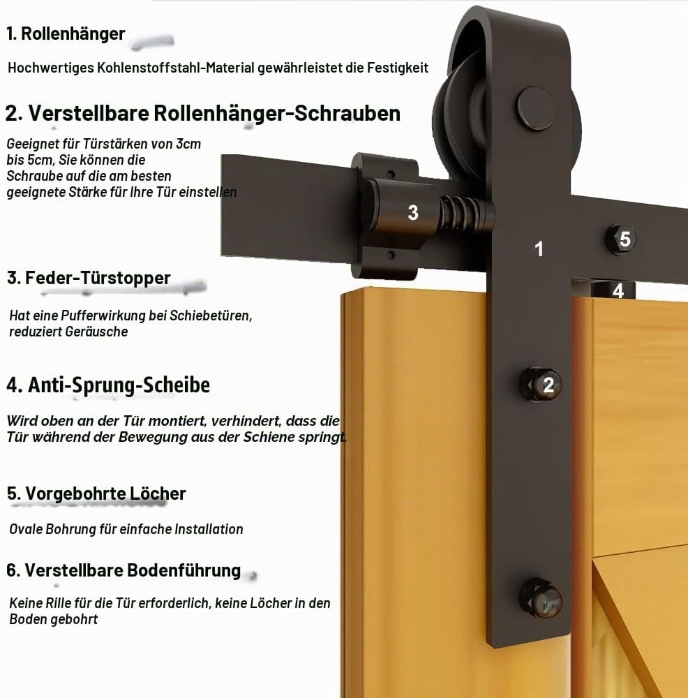 246cm-8FT Schiebetürbeschlag Set Schiebetürsystem Laufschiene Innentüren Trennwände Flaschenzug aus