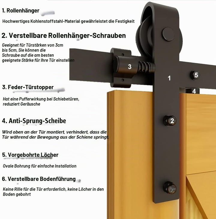 246cm-8FT Schiebetürbeschlag Set Schiebetürsystem Laufschiene Innentüren Trennwände Flaschenzug aus