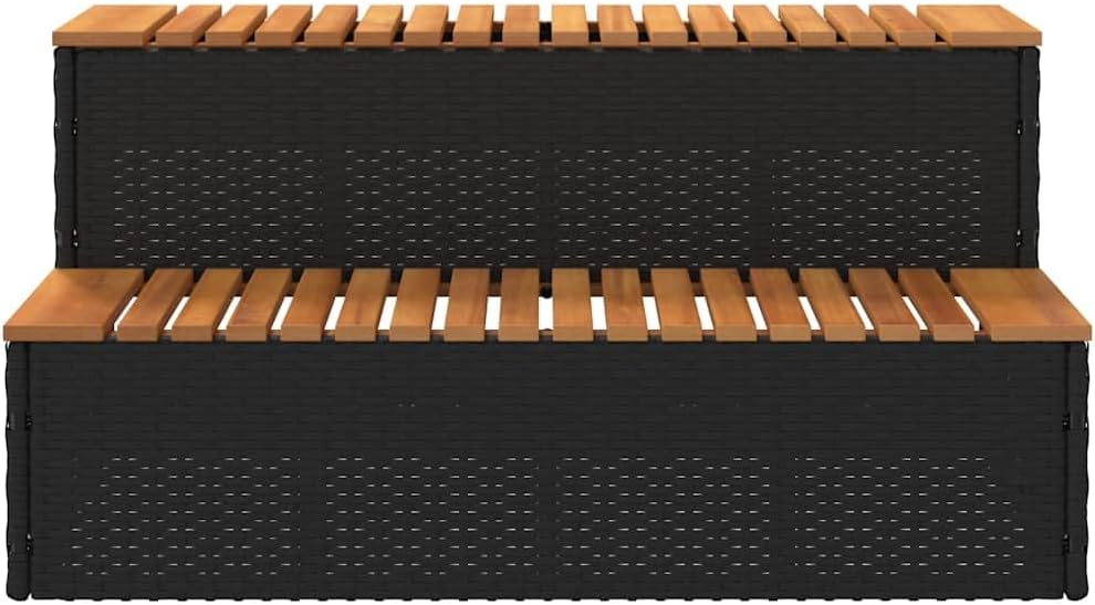 vidaXL Whirlpooltreppe Schwarz 100x50x50,5cm Poly Rattan Akazie Massiv, Whirlpool-Stufe, 2-Stufen-Le
