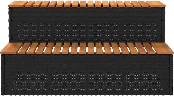 vidaXL Whirlpooltreppe Schwarz 100x50x50,5cm Poly Rattan Akazie Massiv, Whirlpool-Stufe, 2-Stufen-Le