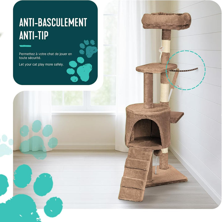 VOUNOT® Kratzbaum Katzenbaum 112 cm hoch, Stabil Mehrstöckiger Kletterbaum Katzenkratzbaum mit Kratz