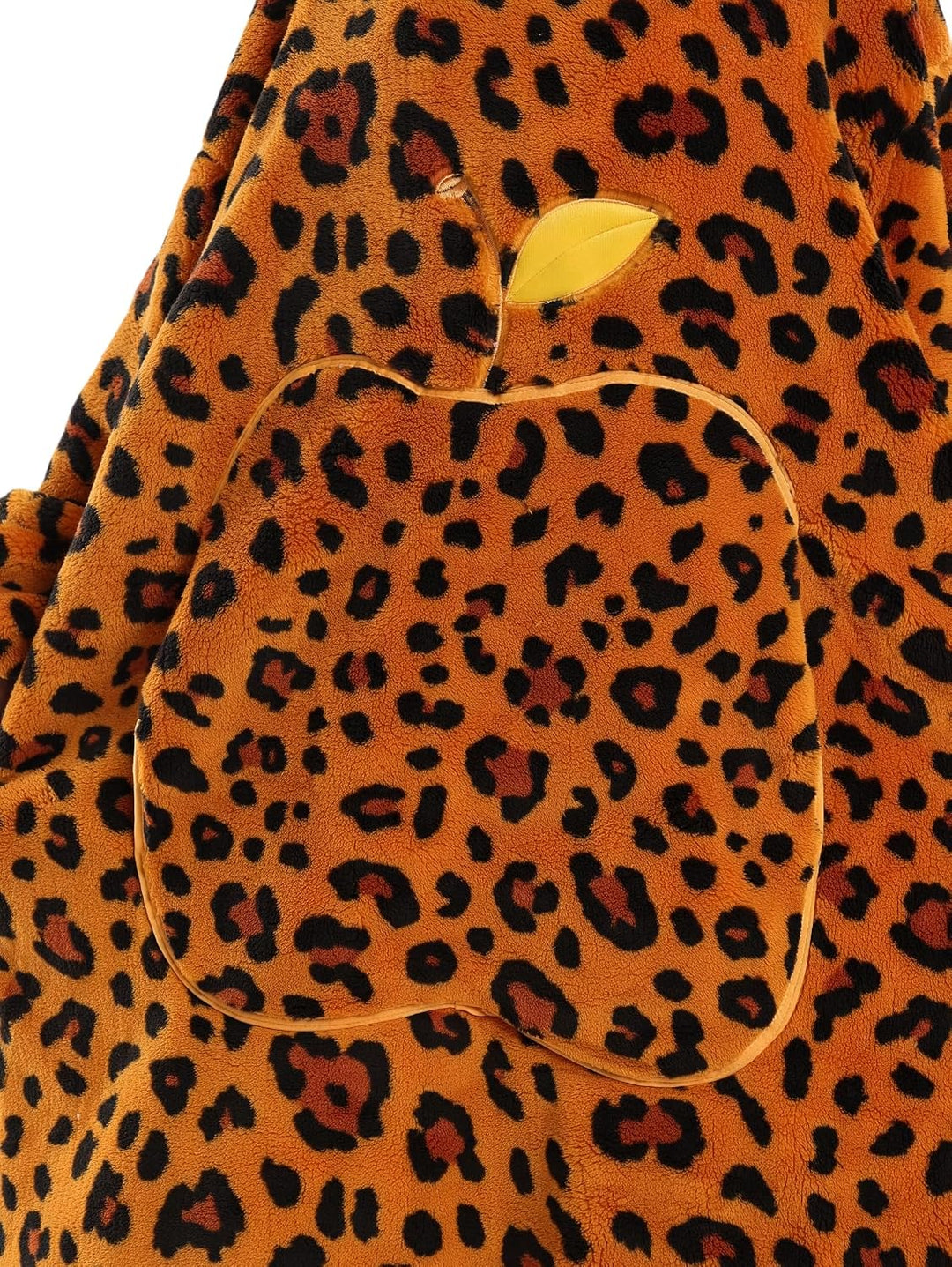 Hoodie Decke Extra Lang mit Kapuze und Tasche für Damen Herren Orangener Leopard01, Orangener Leopar