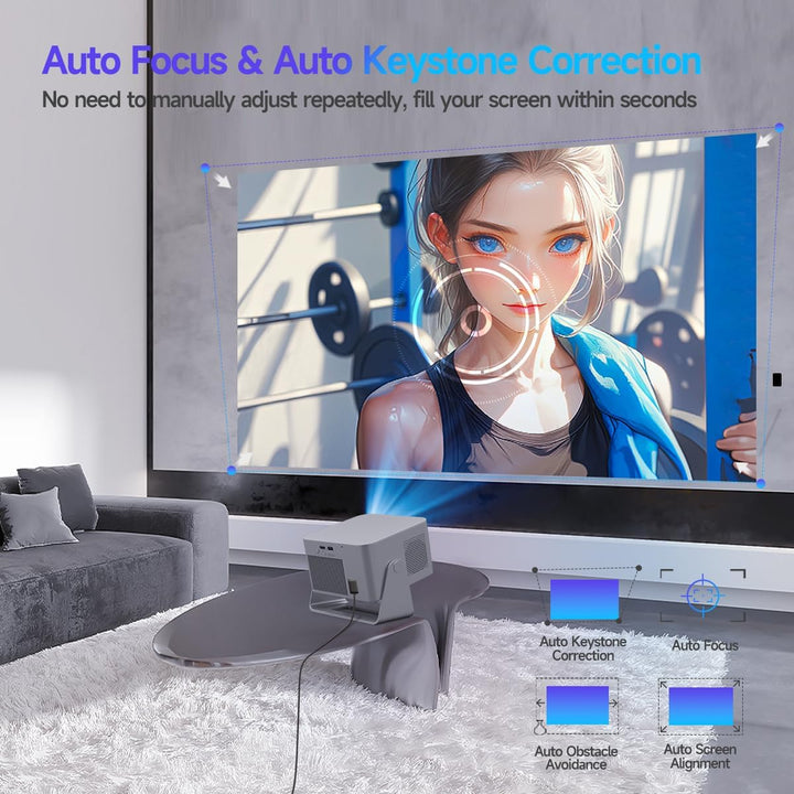 Mini Beamer 4K mit Android 14 &amp; Integrierte Apps, Native 1080P Projektor