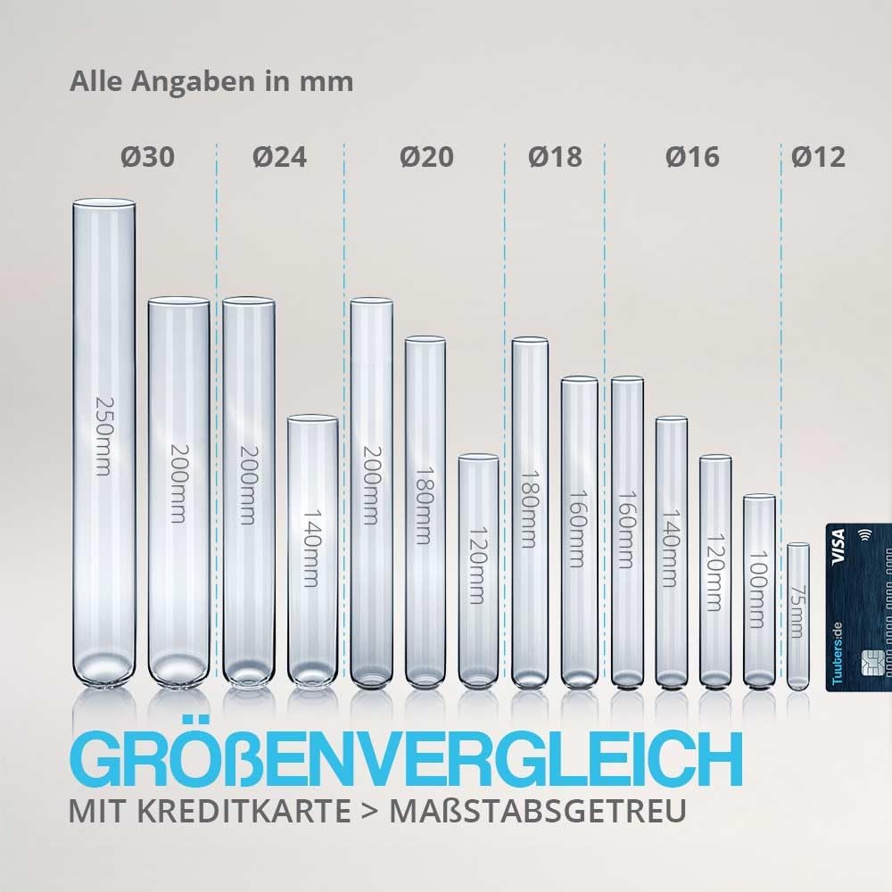 Tuuters Glas Reagenzglas mit Korken 25 Stück (140 x ø 16 mm) Gewürzgläser | Reagenzgläser für Blumen
