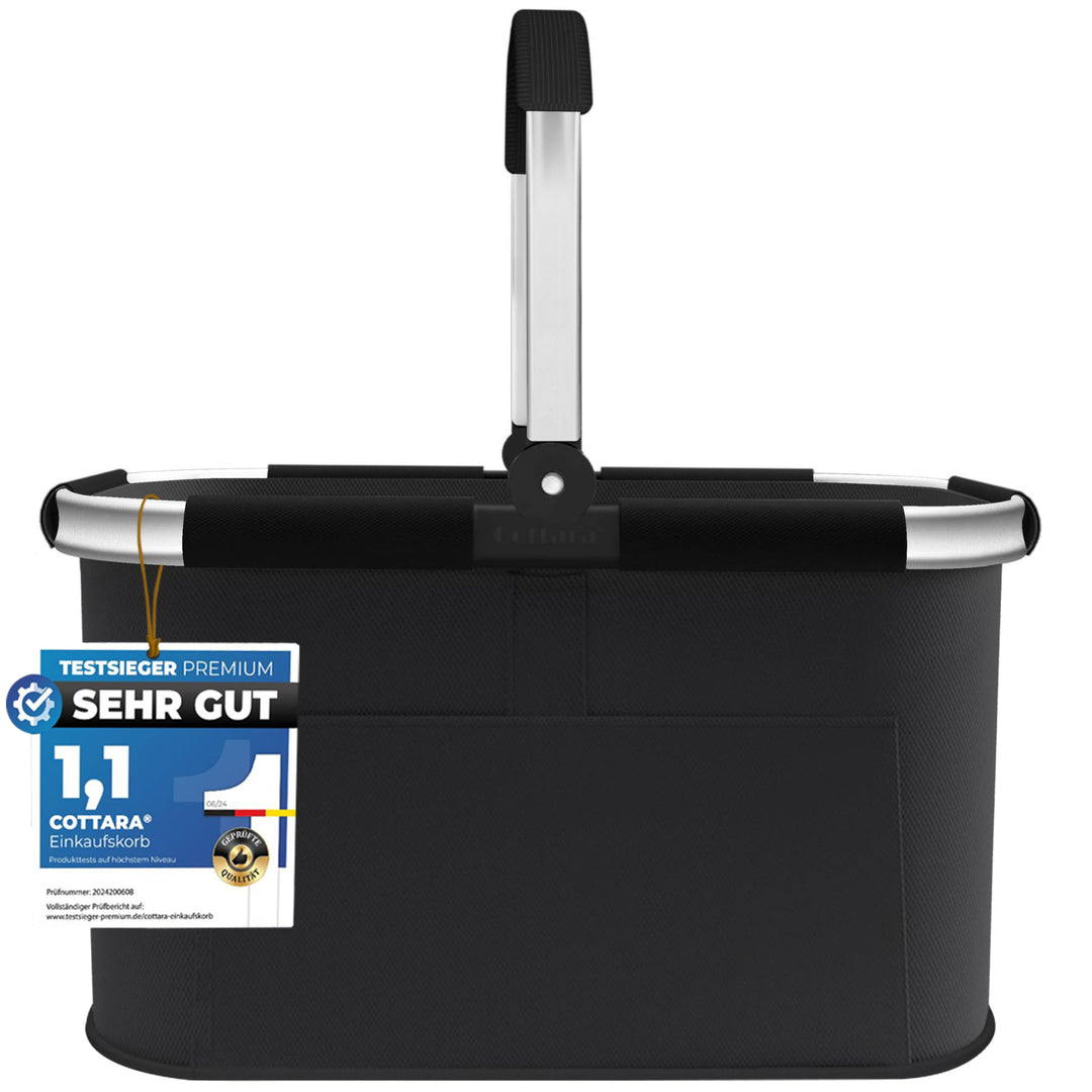Cottara® 30L Einkaufskorb – stabiler Tragekorb mit Henkel, Schwarz Silber, Schwarz Silber