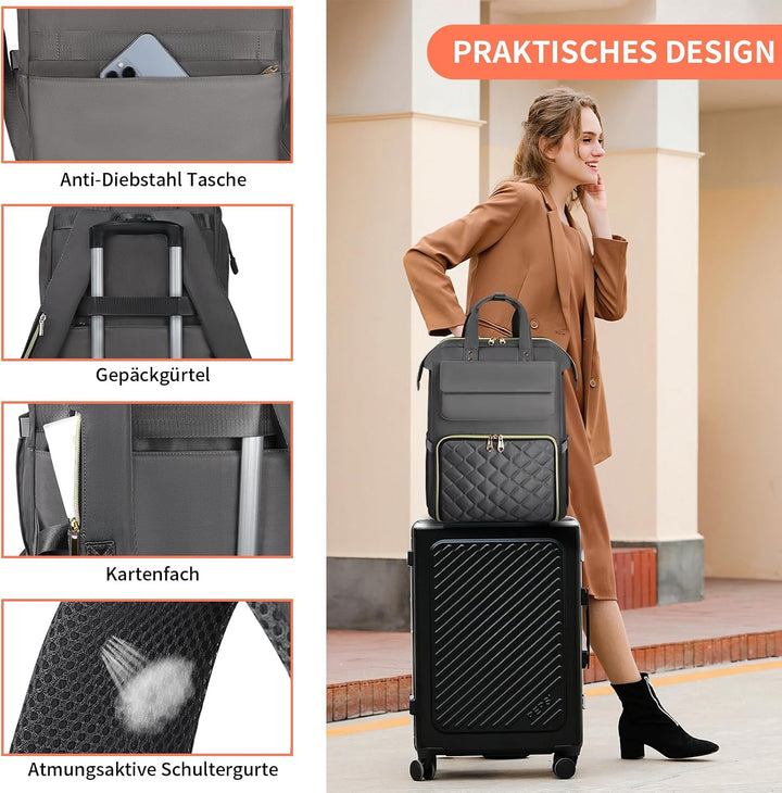 BERTASCHE Lunch Rucksack, Laptop Rucksack Damen 15,6 Zoll mit Isoliertes Kühltasche, 2-in-1-Arbeitsr