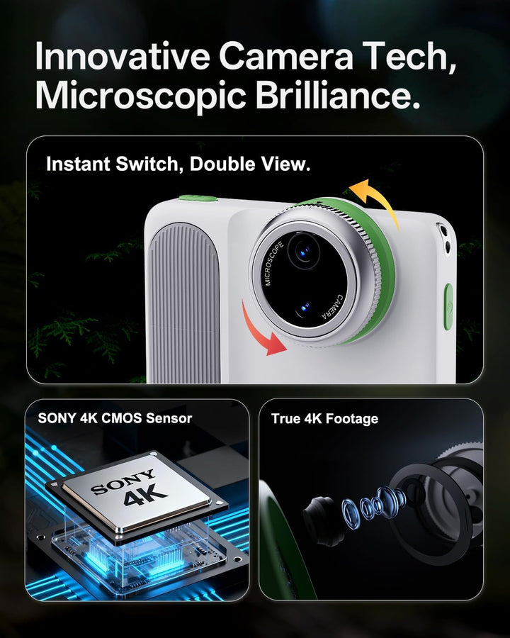 MicroCam X1 4K Digitalkamera mit 400X Mikroskop, 12,3MP BSI CMOS, Autofokus, 8,9 cm LCD | Kompakte P
