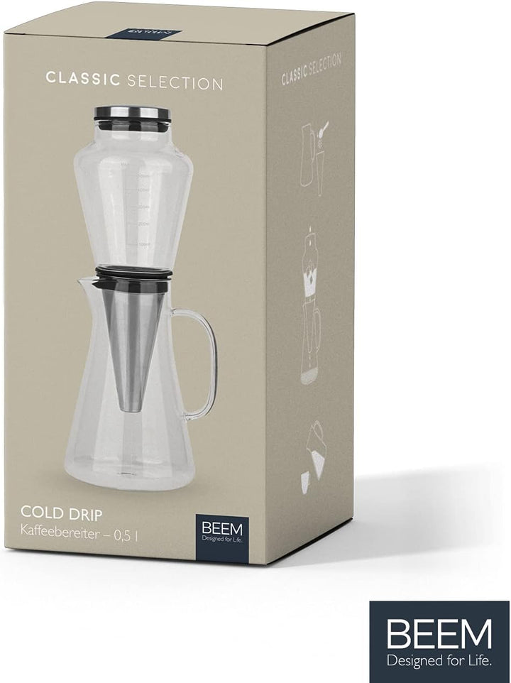 Beem Cold Drip Kaffeebereiter für 0,5l Borosilikatglas/Edelstahl Silber-Transparent, Masse: 14cm x 1