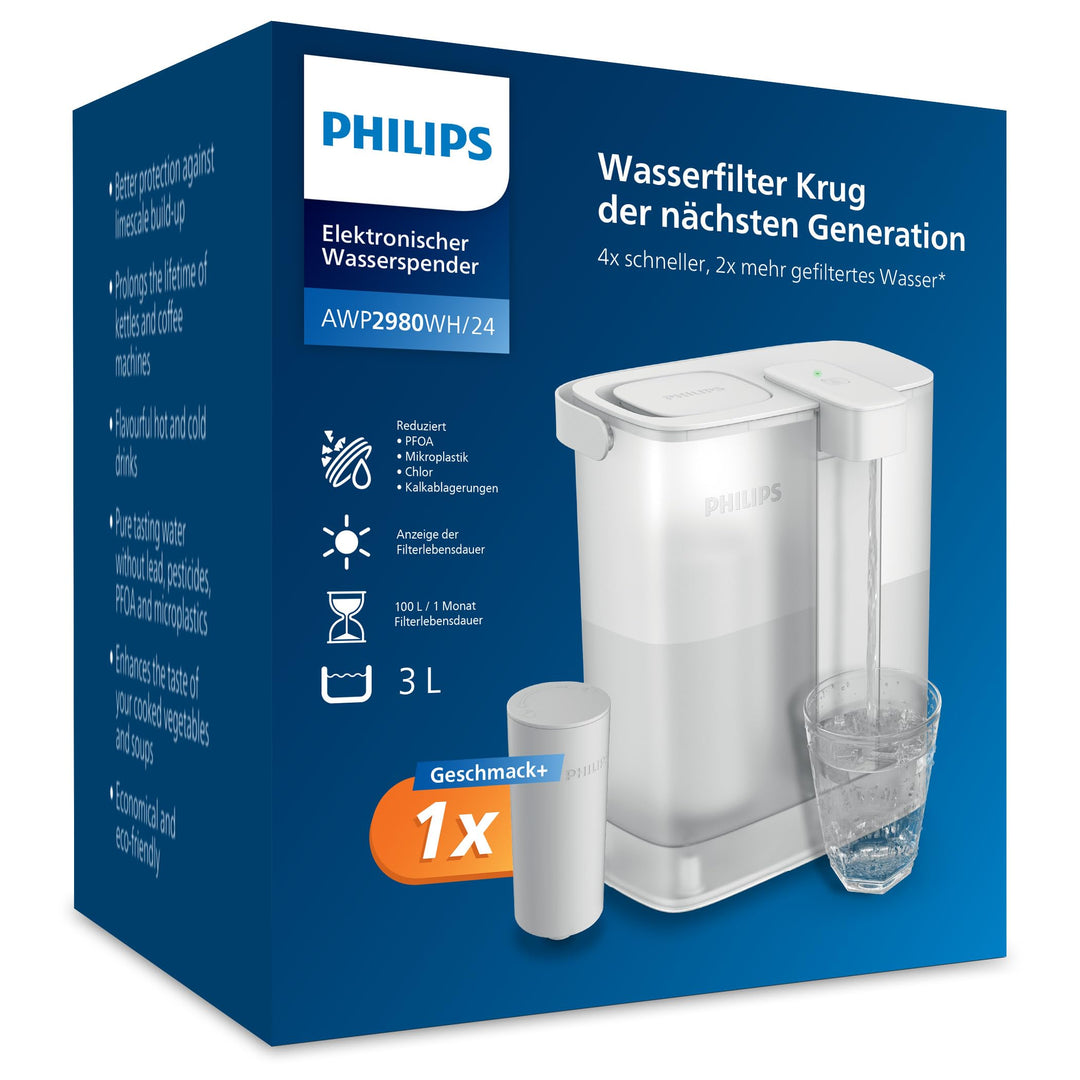 Philips Water Instant Water Filter - 3 l Fassungsvermögen, 1 l/min schneller Durchfluss, wiederaufla