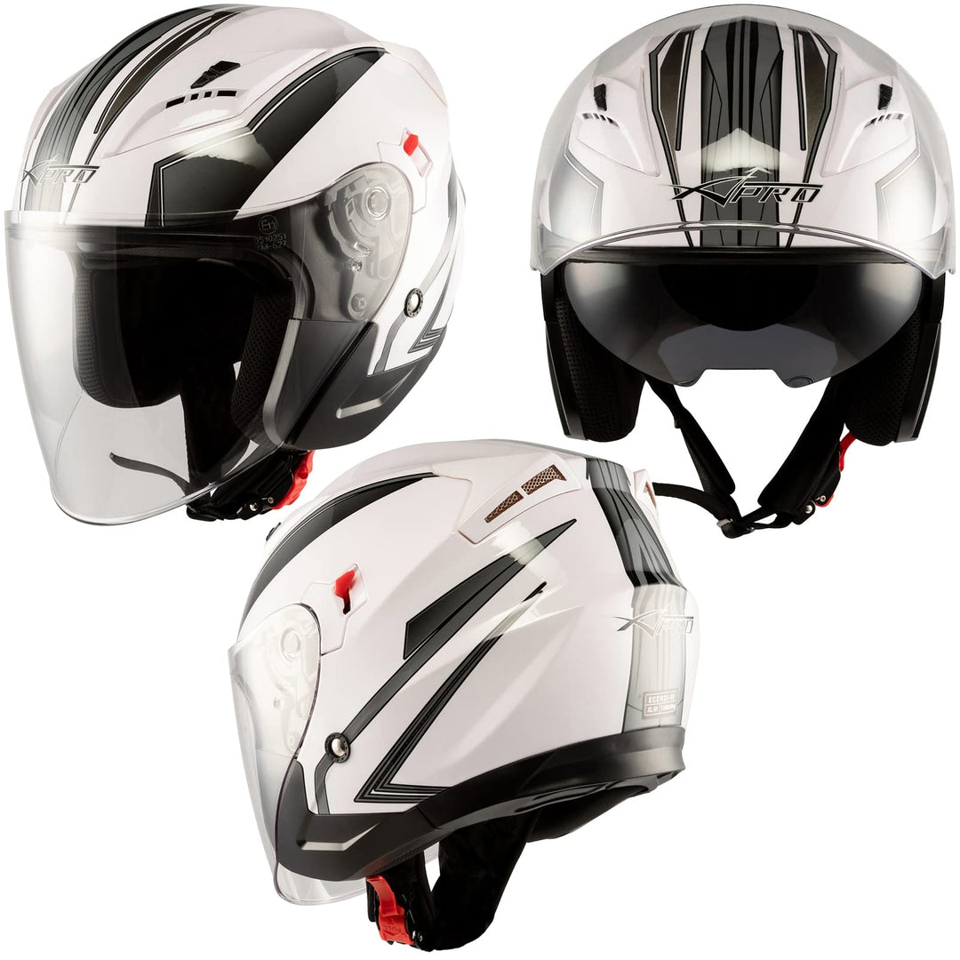 Motorradhelm Doppeltvisier City Jet Zertifikat ECE 22-05 Scooter 61-62 cm (XL) Weiss Silber, 61-62 c