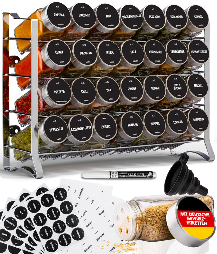 Deco haus® Gewürzregal Wand &amp; Stehend [MIT GEWÜRZDOSEN &amp; ETIKETTEN] - Gewürz Organizer - Gewürzregal
