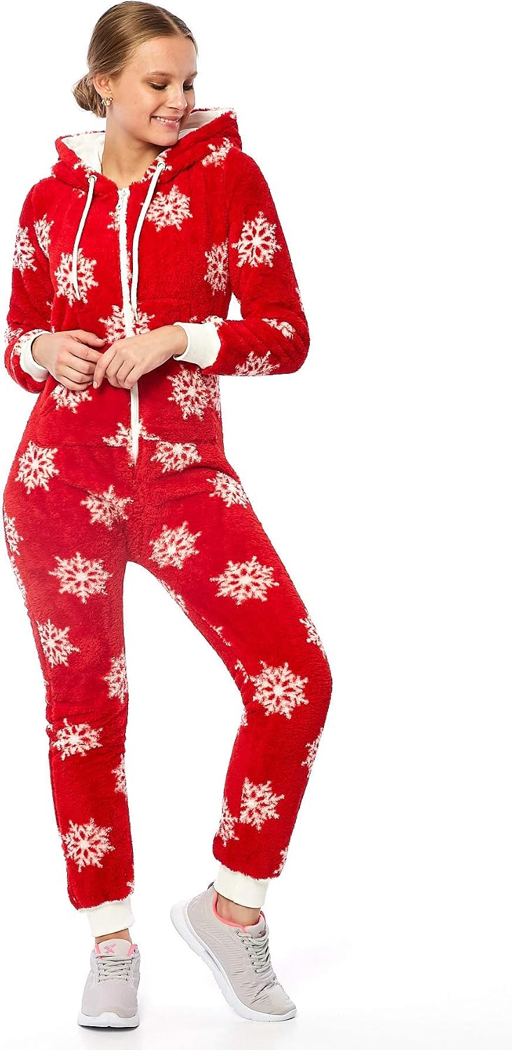 Crazy Age Teddyfleece Teddyfell mit Muster Jumpsuit flauschig und kuschelig One Piece Overall warm M