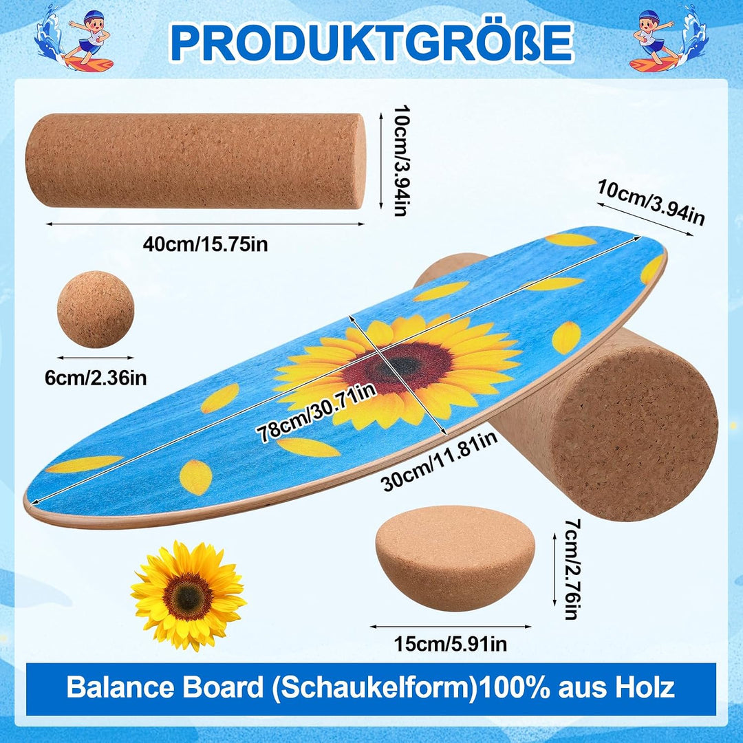 Balance Board Erwachsene Holz Wackelbrett Set Mit Korkrolle,Korkball