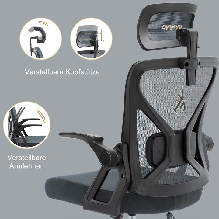 symino Bürostuhl, Schreibtischstuhl, Drehstuhl Ergonomischer mit Verstellbarer Kopfstütze, Armlehnen